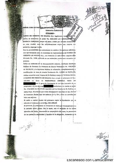 Primera p&aacute;gina del documento: Demanda ejecutiva — 11 de abril de 2007