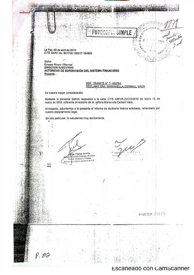 Primera p&aacute;gina del documento: Informe de auditoría interna del BCP — 2010