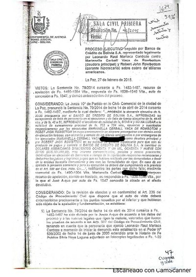 Primera p&aacute;gina del documento: Auto de Vista 46/2015