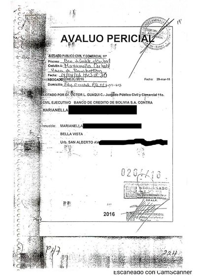 Primera p&aacute;gina del documento: Avalúo pericial — 29 de marzo de 2016