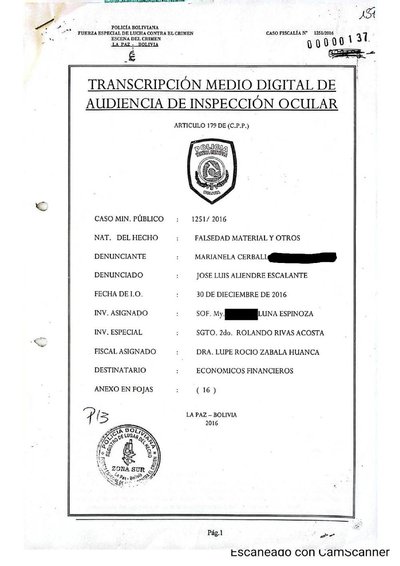 Primera p&aacute;gina del documento: Inspección técnica ocular 1251/2016