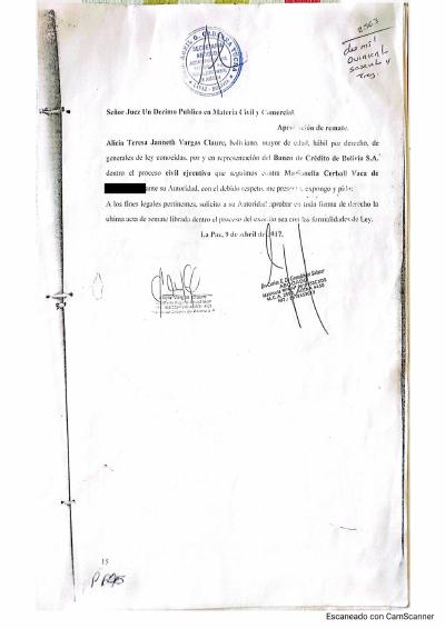 Primera p&aacute;gina del documento: Providencia de jueza en suplencia legal