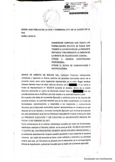 Primera p&aacute;gina del documento: El BCP solicita aprobar ejecución y minuta