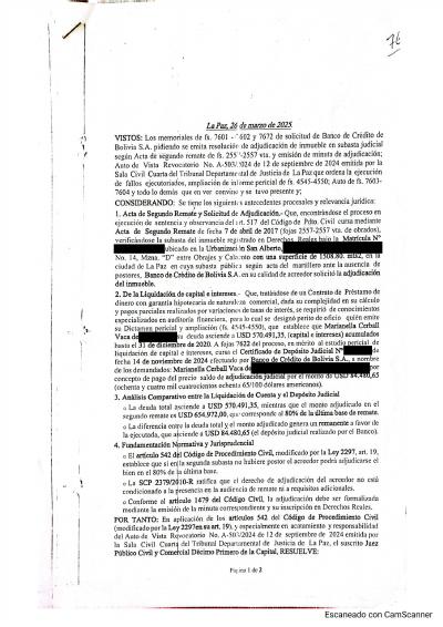 Primera p&aacute;gina del documento: Resolución 26/03/2025 — aprueba adjudicación