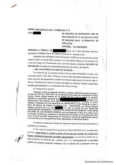 Primera p&aacute;gina del documento: Recurso de reposición contra la resolución