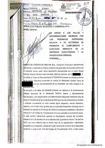 Primera p&aacute;gina del documento: El BCP adjunta folio real de inscripción