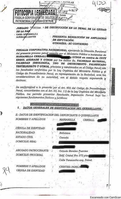 Primera p&aacute;gina del documento: Ampliación de imputación 36/2018 — notaria